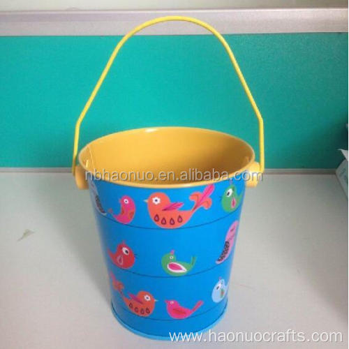 Iron flower buckets with wooden handle For Decoration